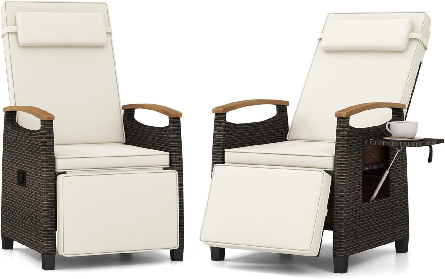 Tangkula Patio Wicker Recliner Chair, Rattan Lounge Chair w/Adjustable Backrest & Footrest - HW72339NY