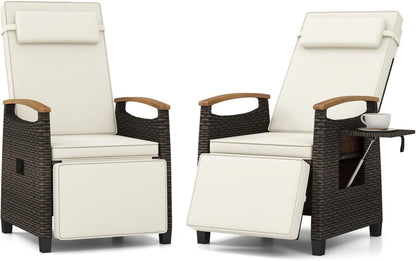 Tangkula Patio Wicker Recliner Chair, Rattan Lounge Chair w/Adjustable Backrest & Footrest - HW72339NY