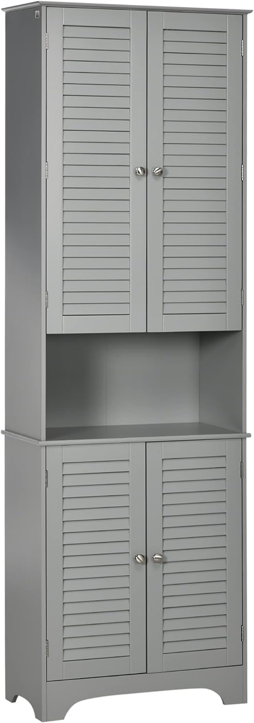 HomCom Tall Narrow Bathroom Storage Cabinet with Doors and Shelf Adjustability - B08BCH9T6H-1