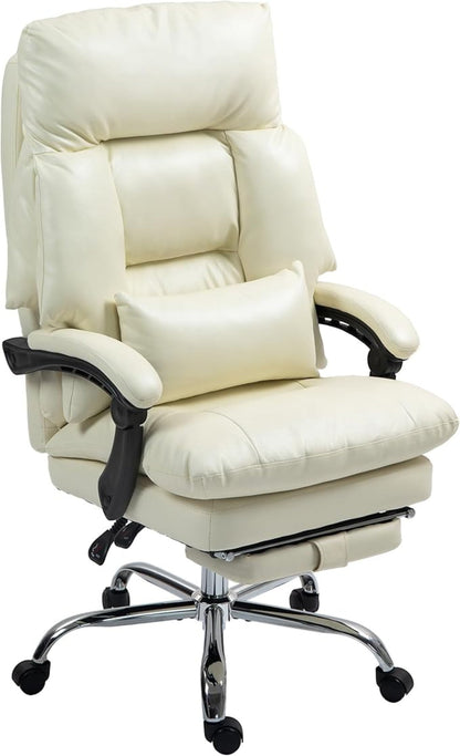 HomCom Overstuffed Executive Office Chair, High Back, Reclining PU Leather, Foot Rest - B0DPPLWH67
