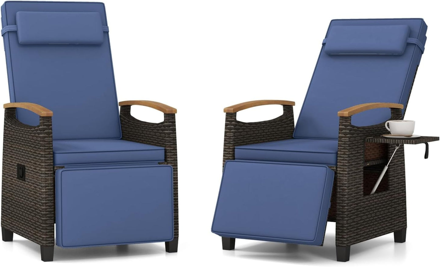 Tangkula Patio Wicker Recliner Chair, Rattan Lounge Chair w/Adjustable Backrest & Footrest - HW72339NY