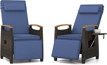 Tangkula Patio Wicker Recliner Chair, Rattan Lounge Chair w/Adjustable Backrest & Footrest - HW72339NY
