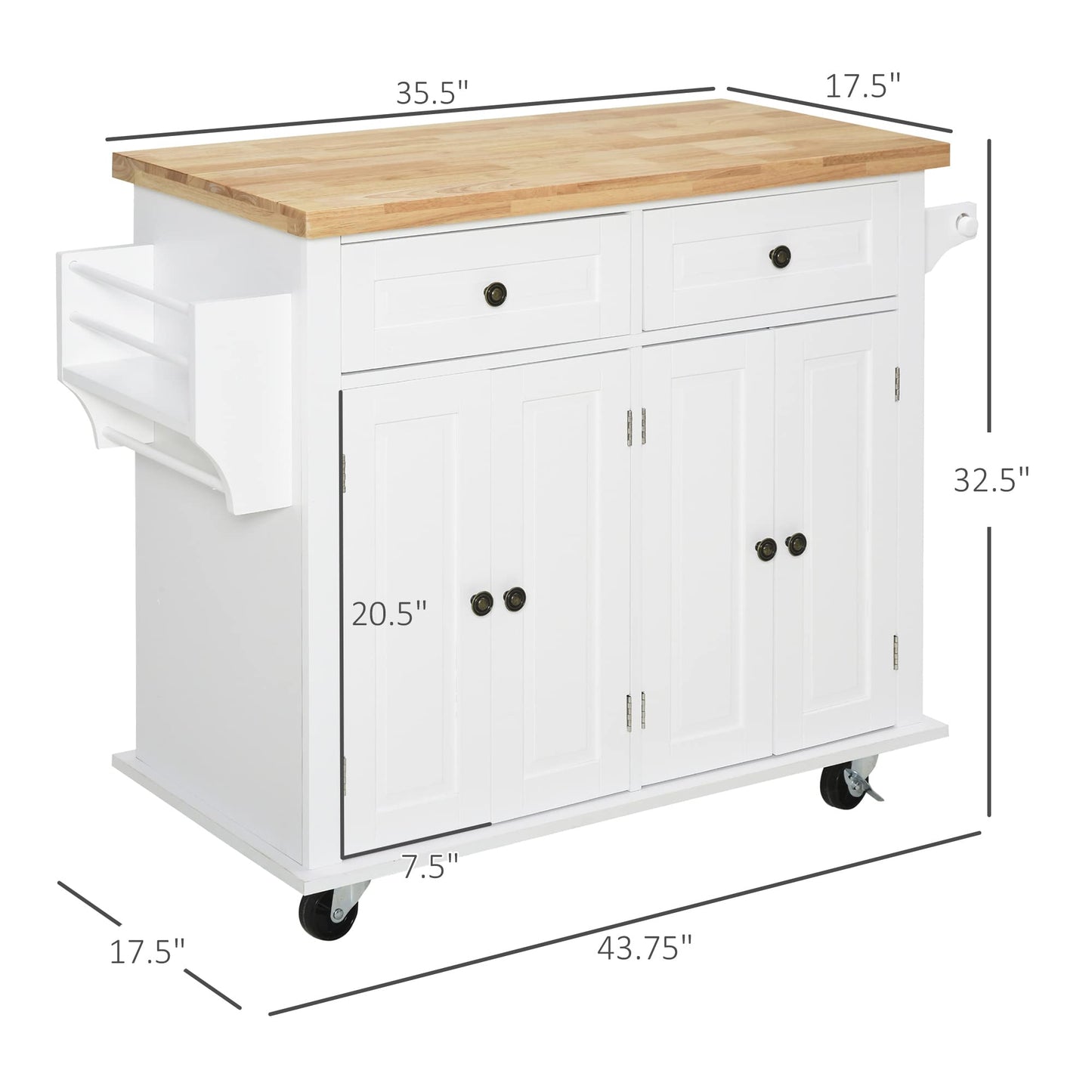 HomCom Kitchen Island on Wheels, Rolling Cart with Rubberwood Top - B08L44DQF8