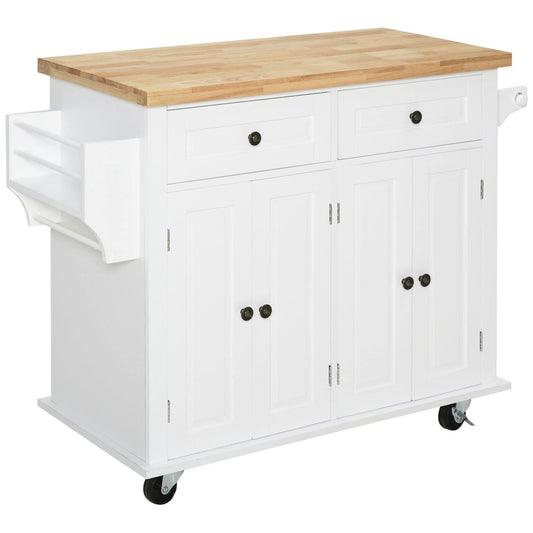 HomCom Kitchen Island on Wheels, Rolling Cart with Rubberwood Top - B08L44DQF8