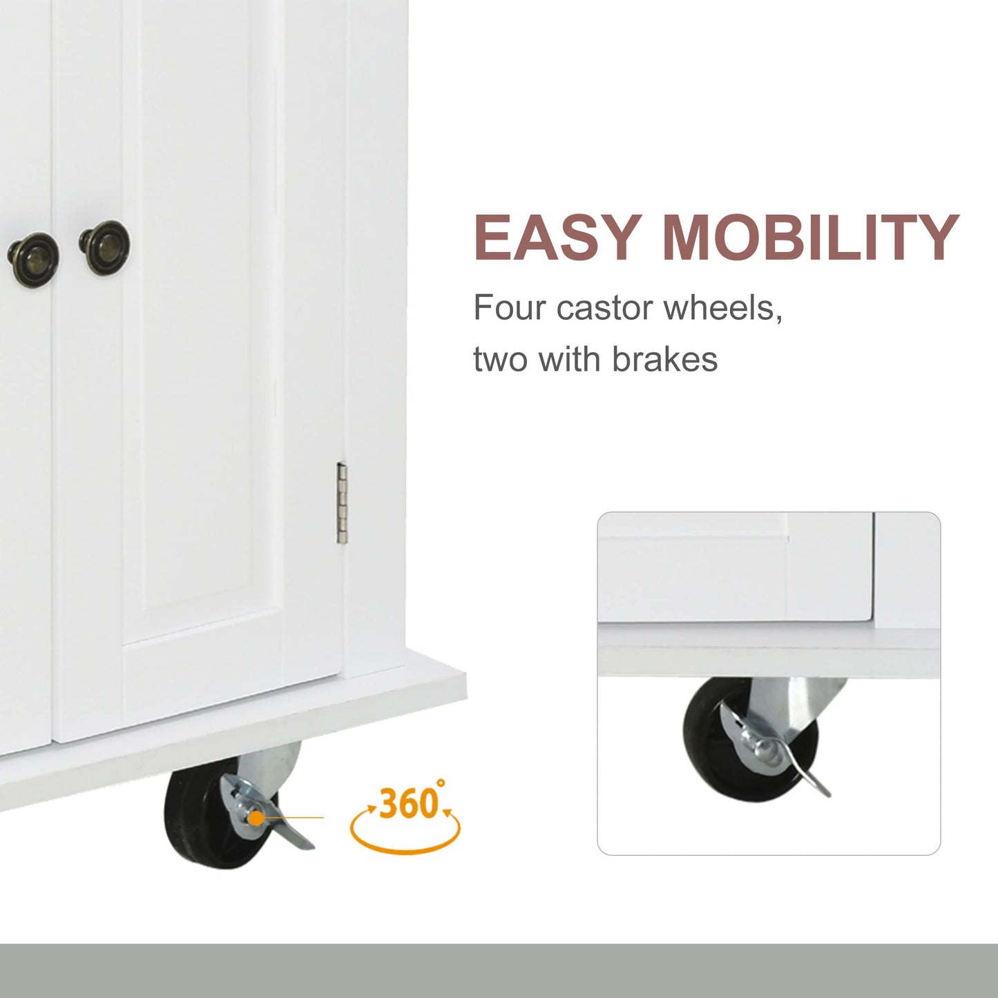 HomCom Kitchen Island on Wheels, Rolling Cart with Rubberwood Top - B08L44DQF8