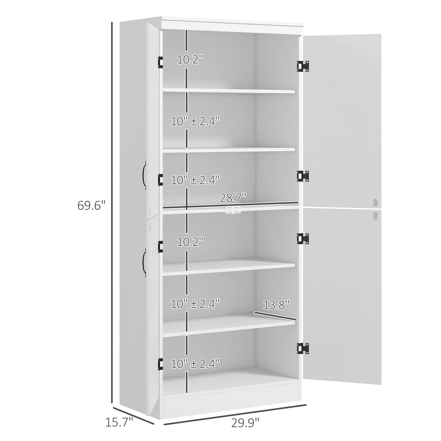 HOMCOM 70" Kitchen Pantry Cabinet, Freestanding Storage Cabinet with 4 Doors and 2 Adjustable Shelves for Dining Room, White - B09YXPKT9T