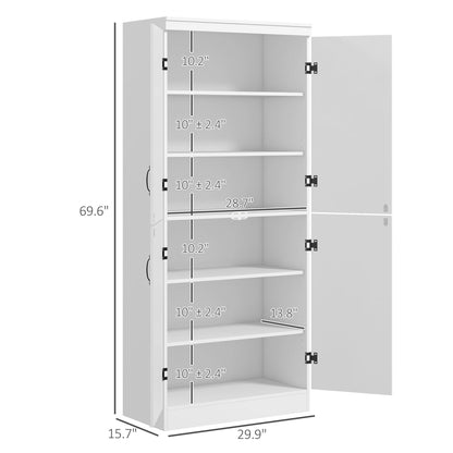 HOMCOM 70" Kitchen Pantry Cabinet, Freestanding Storage Cabinet with 4 Doors and 2 Adjustable Shelves for Dining Room, White - B09YXPKT9T