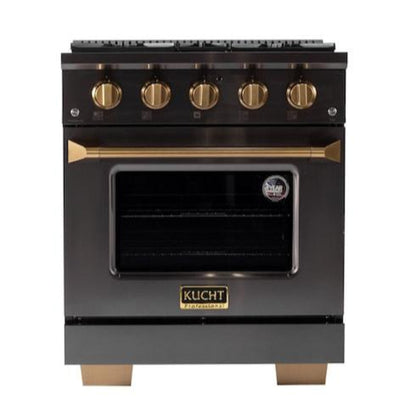 Kucht Gemstone Professional 30" 4.2 cu. ft. Dual Fuel Range in Titanium Stainless Steel with Gold Accent -  KED304