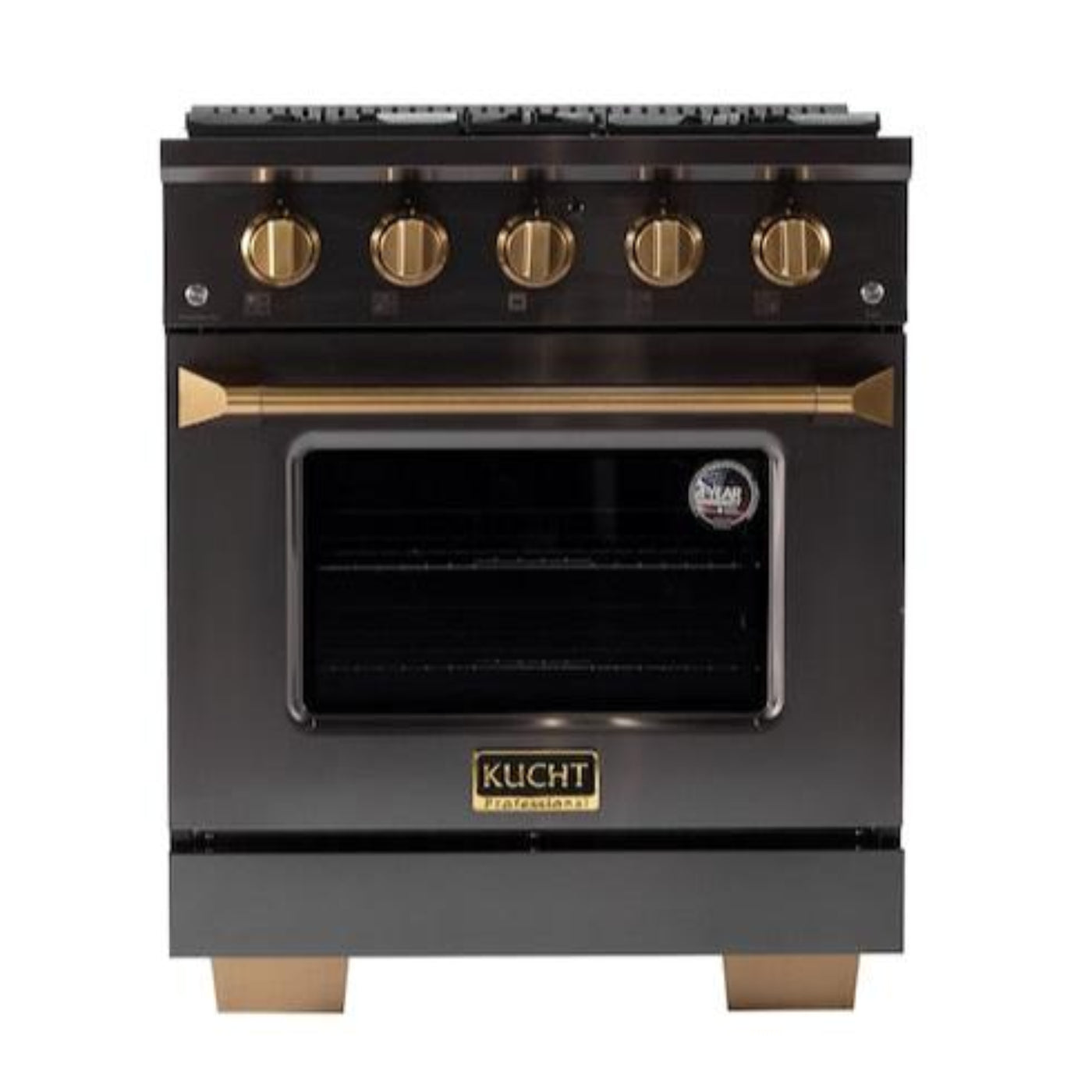 Kucht Gemstone Professional 30" 4.2 cu. ft. Dual Fuel Range in Titanium Stainless Steel with Gold Accent -  KED304