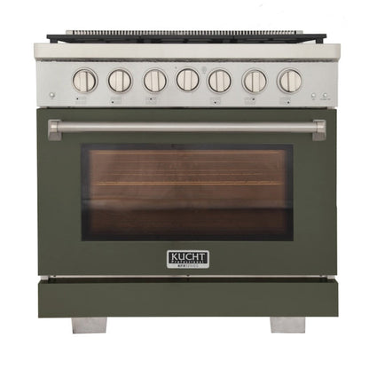 Kucht Professional 36" 5.2 cu. ft. Propane Gas Range in Olive Green with True Simmer Burners, KFX3600X/LP-G - KFX3600X/LP-G