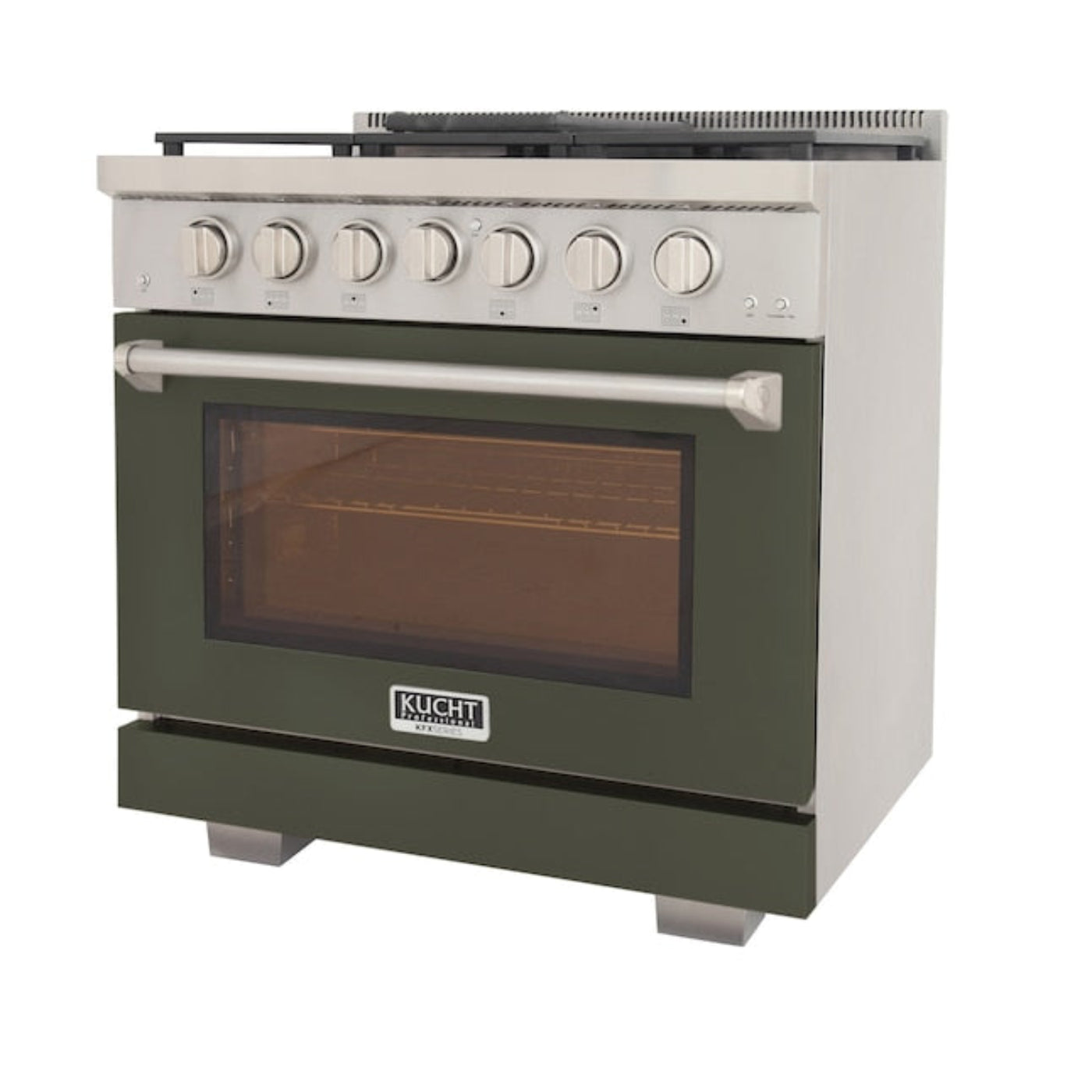 Kucht Professional 36" 5.2 cu. ft. Natural Gas Range in Olive Green with True Simmer Burners, KFX3600X-G - KFX3600X-G
