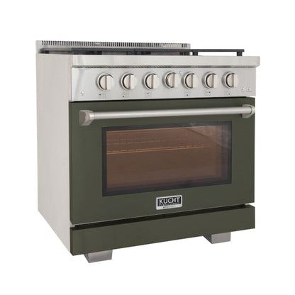 Kucht Professional 36" 5.2 cu. ft. Propane Gas Range in Olive Green with True Simmer Burners, KFX3600X/LP-G - KFX3600X/LP-G