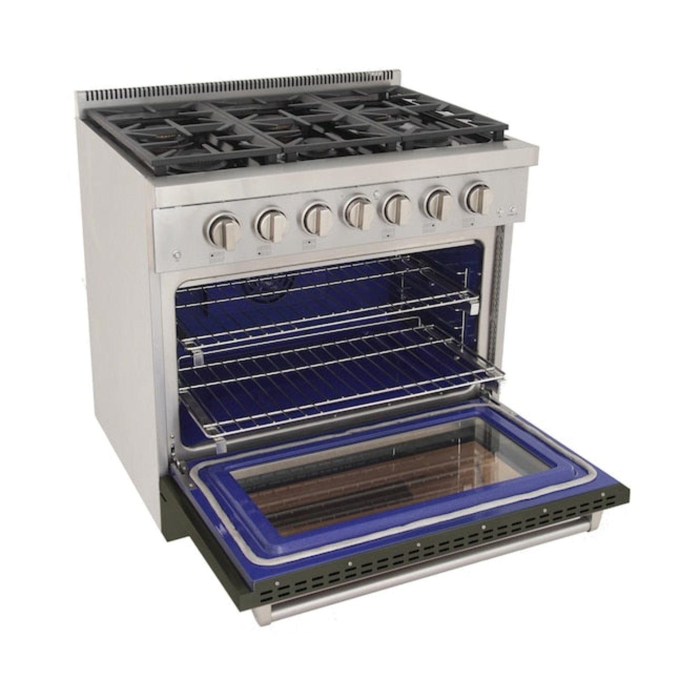 Kucht Professional 36" 5.2 cu. ft. Propane Gas Range in Olive Green with Silver Accents, KFX360/LP-G - KFX360/LP-G