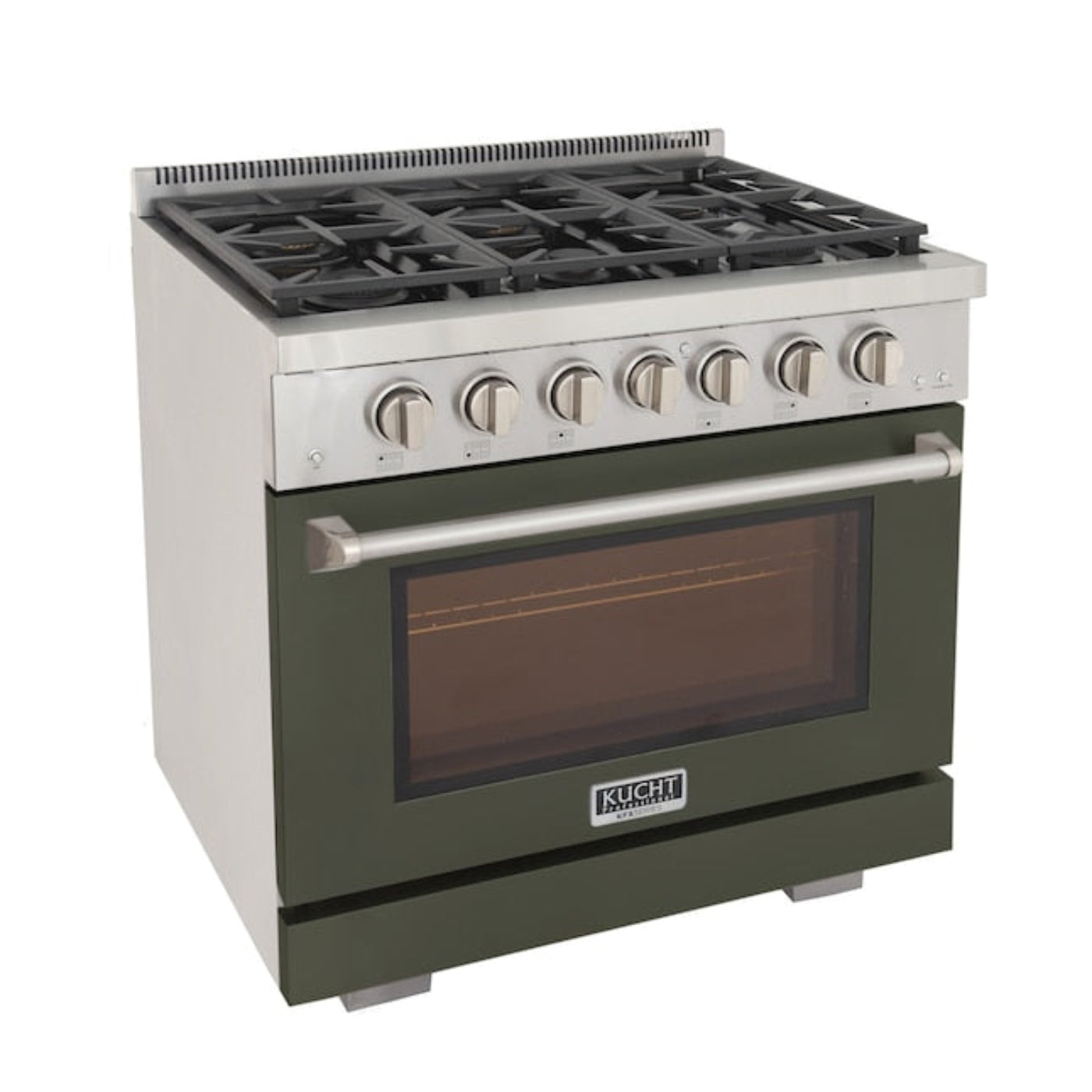 Kucht Professional 36" 5.2 cu. ft. Propane Gas Range in Olive Green with True Simmer Burners, KFX3600X/LP-G - KFX3600X/LP-G