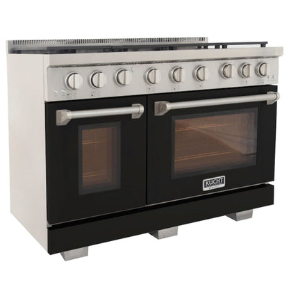 Kucht Professional 48" 6.7 cu. ft. Propane Gas Range in Black with Silver Accents, KFX480/LP-BK - KFX480/LP-BK