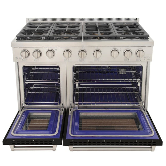 Kucht Professional 48" 6.7 cu. ft. Propane Gas Range in Black with Silver Accents, KFX480/LP-BK - KFX480/LP-BK