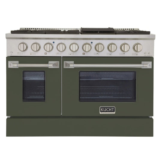 Kucht Professional 48" 6.7 cu ft. Natural Gas Range in Olive Green with Silver Accents - KNG481-OG