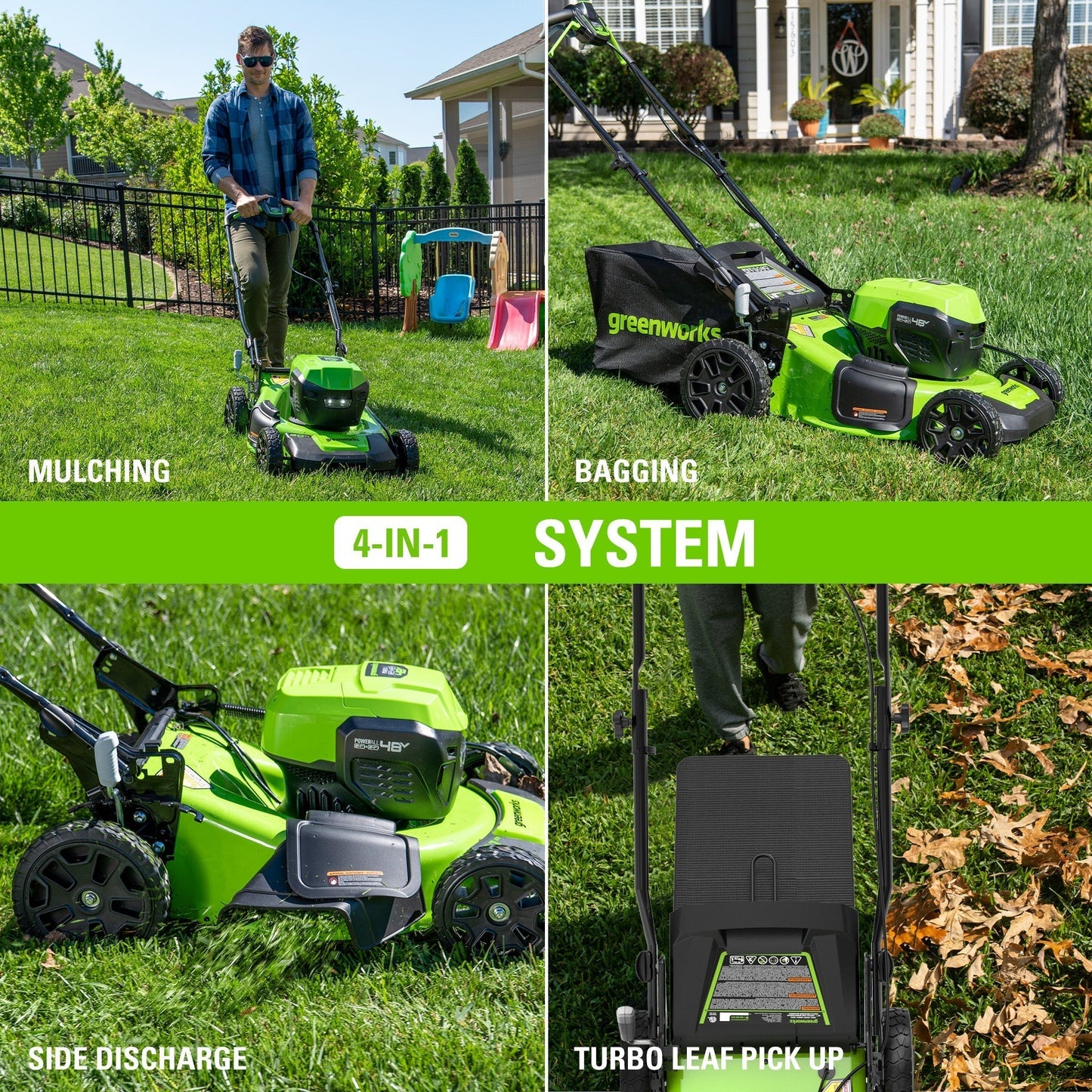 Greenworks 48V 20" Cordless Push Mower 3PC Combo Kit, (2) 4.0Ah, (1) 2.0Ah Battery, Rapid Charger - 1366302