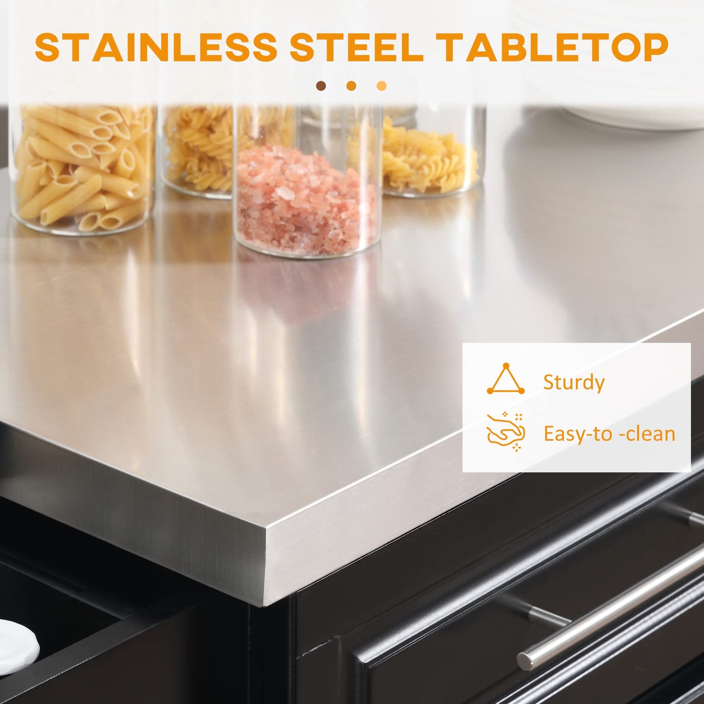 HomCom Rolling Kitchen Island with Storage, Portable Kitchen Cart with Stainless Steel Top - B071YMR7FJ-1