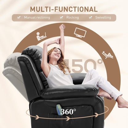 HomCom PU Leather Massage Recliner Chair, Swivel Rocker Sofa with Remote Control, Footrest, - B0BG7VCSHM