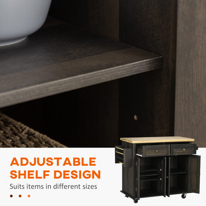 HomCom Kitchen Island on Wheels, Rolling Cart with Rubberwood Top - B0BLMCTYZS-1