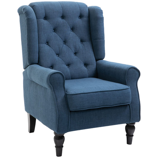 HomCom Button-Tufted Accent Chair with High Wingback, Rounded Cushioned Armrests and Thick Padded Seat, Blue - B07ZR3K7CL-1