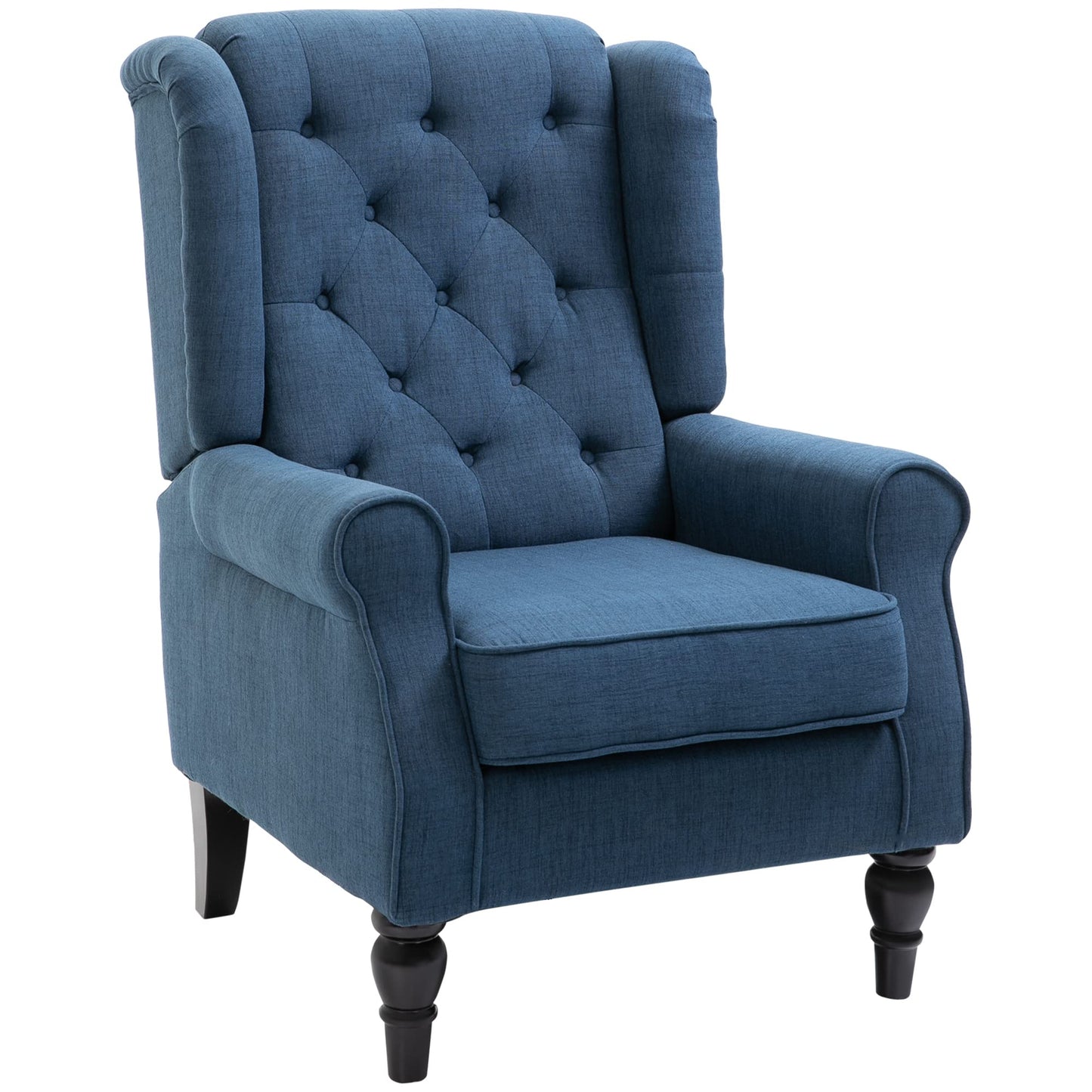 HomCom Button-Tufted Accent Chair with High Wingback, Rounded Cushioned Armrests and Thick Padded Seat, Blue - B07ZR3K7CL-1