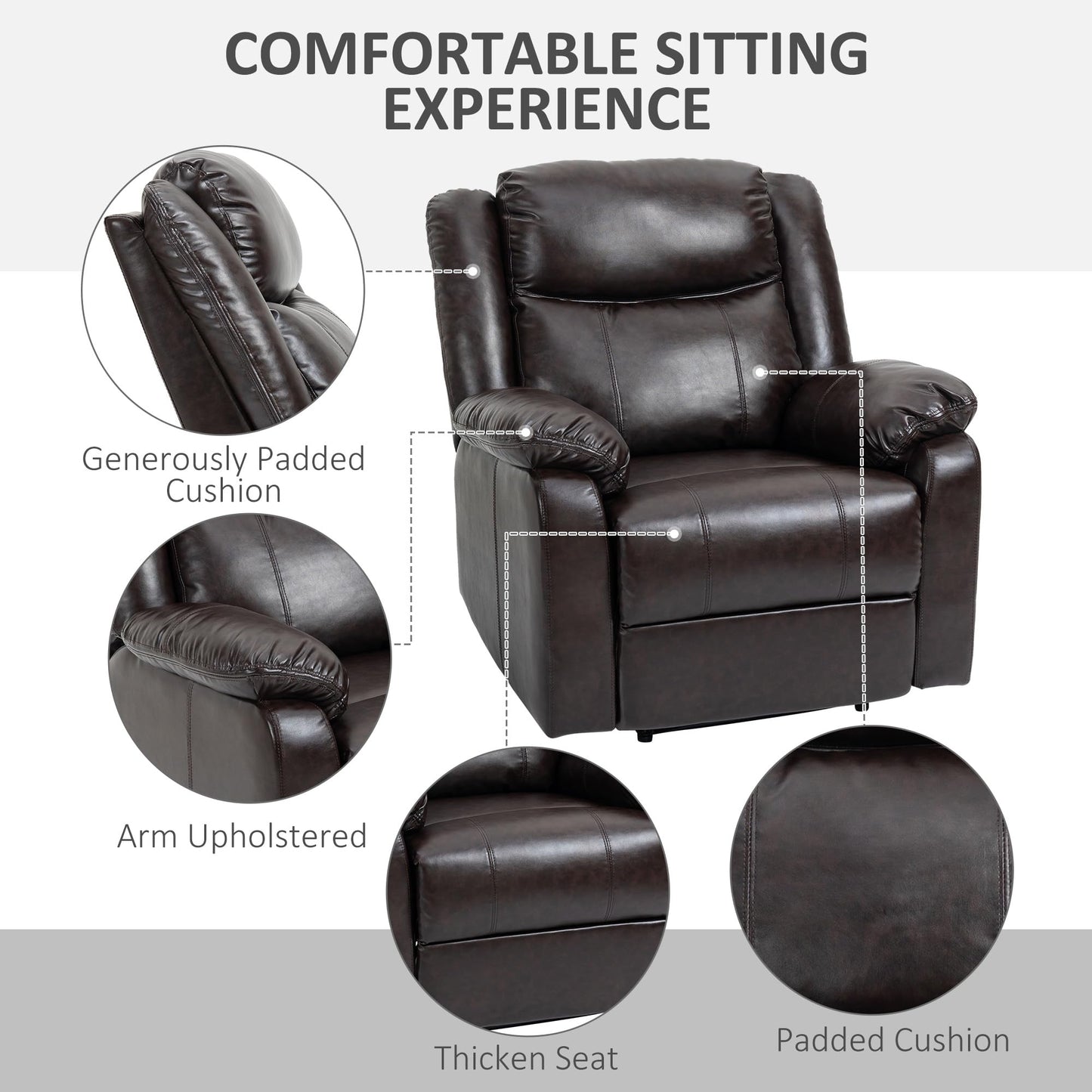 HomCom PU Leather Manual Recliner with Thick Padded Upholstered Cushion and Retractable - B096NGF927