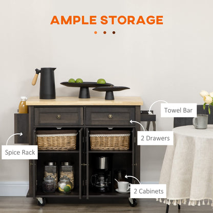 HomCom Kitchen Island on Wheels, Rolling Cart with Rubberwood Top - B0BLMCTYZS-1