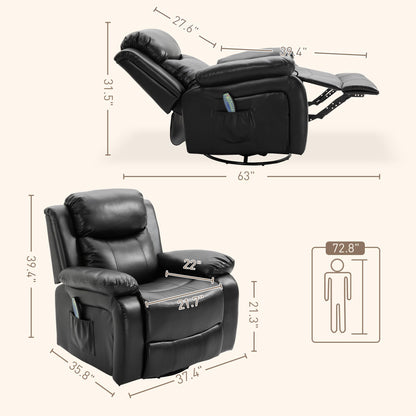 HomCom PU Leather Massage Recliner Chair, Swivel Rocker Sofa with Remote Control, Footrest, - B0BG7VCSHM