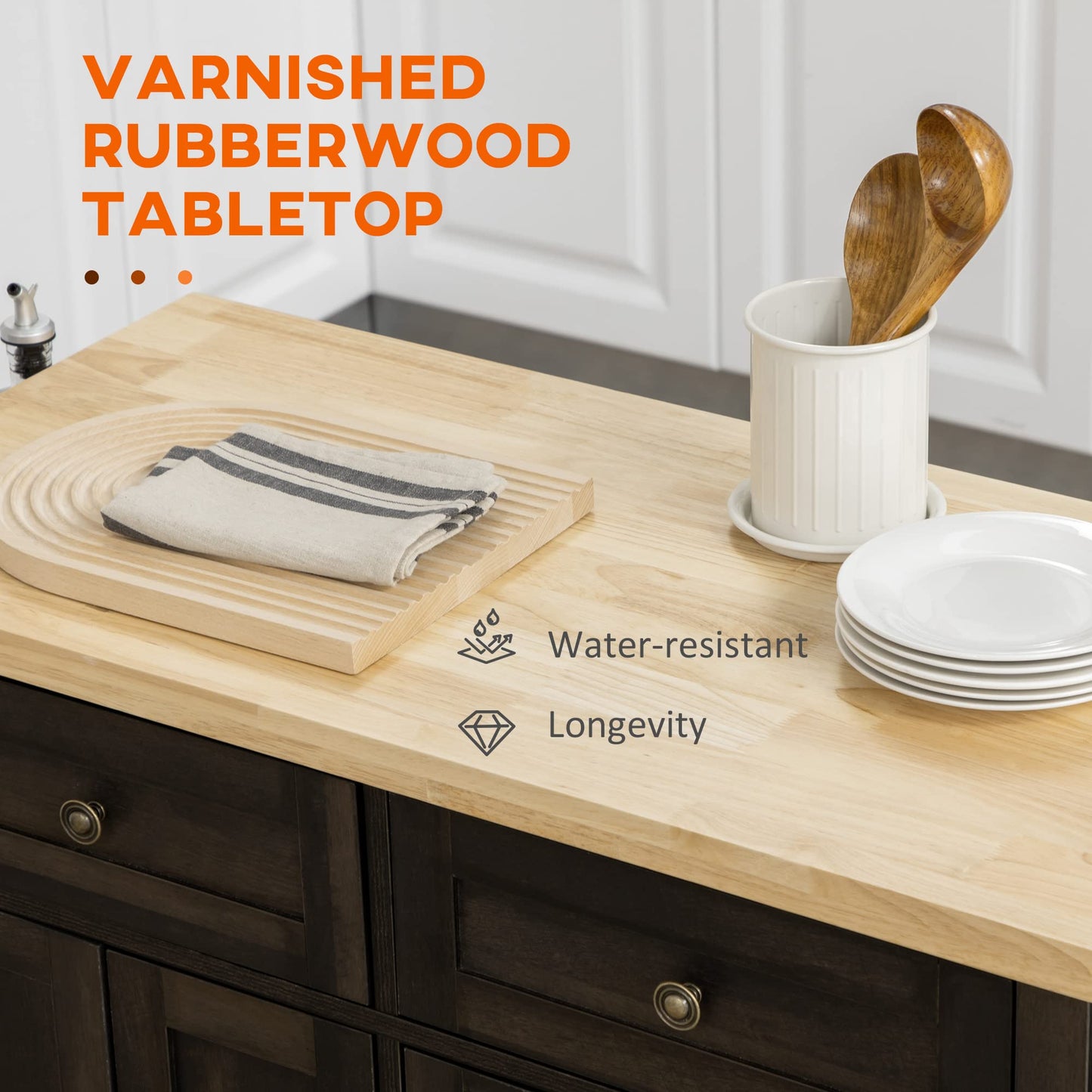 HomCom Kitchen Island on Wheels, Rolling Cart with Rubberwood Top - B0BLMCTYZS-1