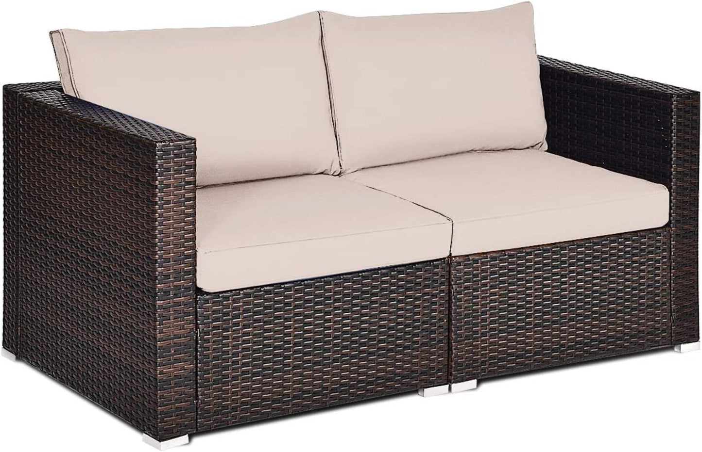 Tangkula Wicker Loveseat 2 Piece, Patio Furniture Couch with Removable Cushions - HW66869BK+