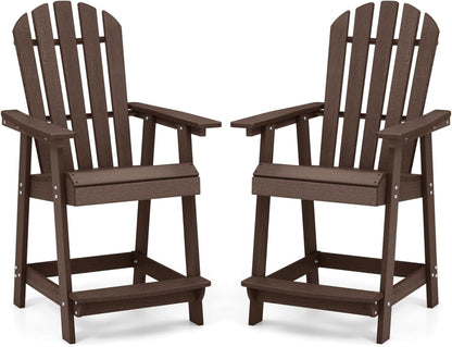 Tangkula Outdoor Bar Stool, HDPE Tall Adirondack Chair with Armrest & Footrest - NP11571GR