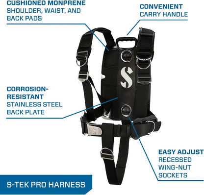 ScubaPro S-TEK Pro Back Plate / Wing Harness System for Single or Twin Tank Diving - BCD402 30LB