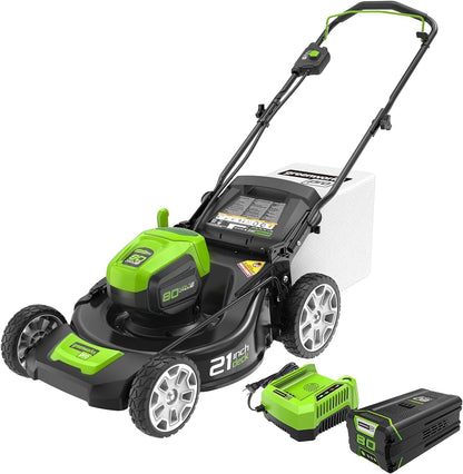 Greenworks 80V 21" Cordless Battery 3-in-1 Push Lawn Mower w/ 5.0Ah Battery & Charger - 2546902