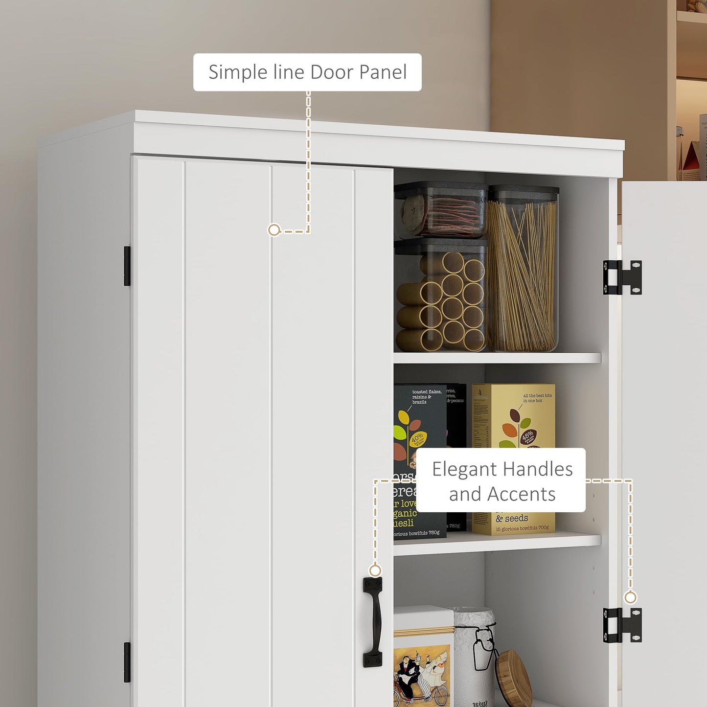 HOMCOM 70" Kitchen Pantry Cabinet, Freestanding Storage Cabinet with 4 Doors and 2 Adjustable Shelves for Dining Room, White - B09YXPKT9T