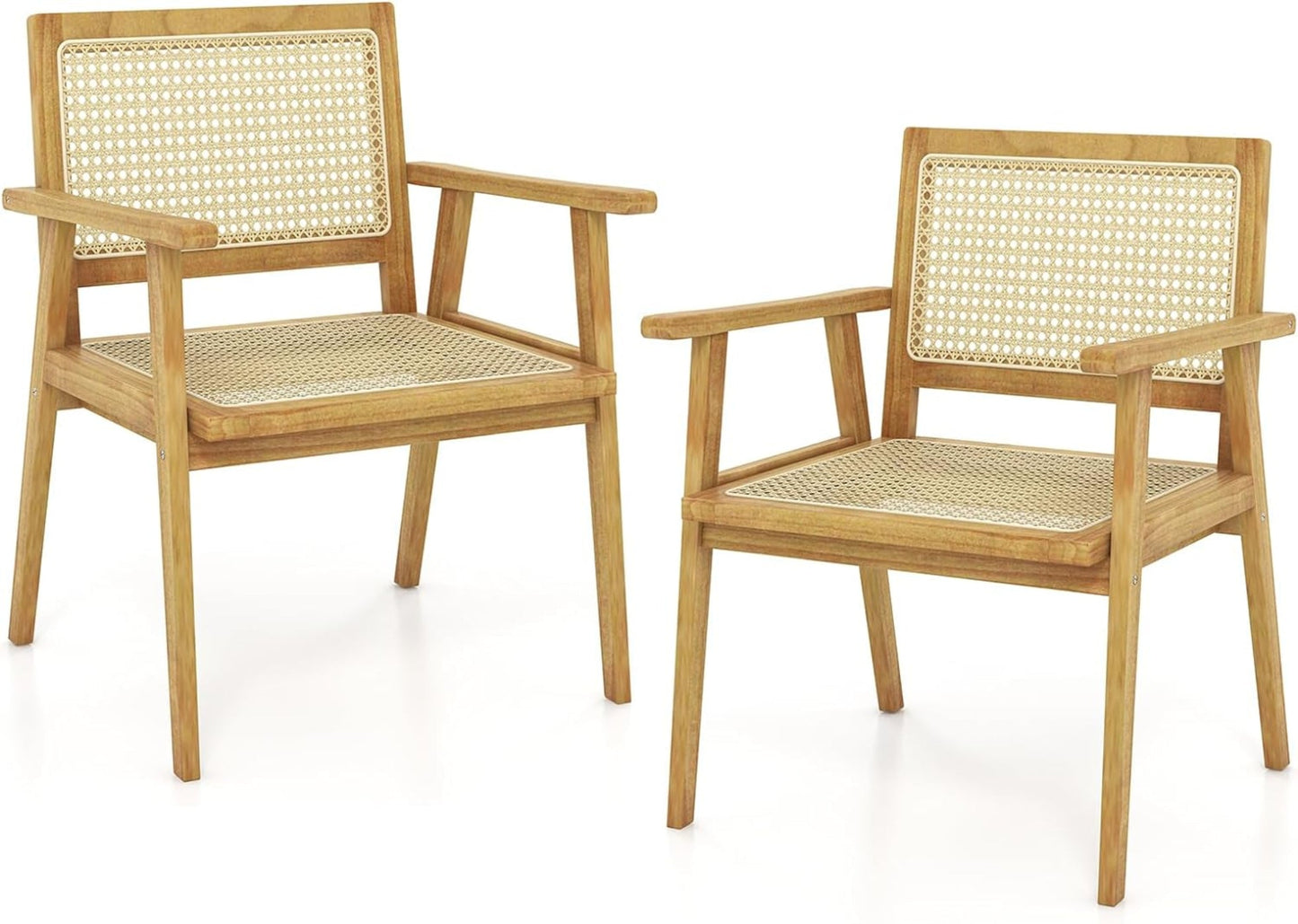 Tangkula Outdoor Wood Chair, Teak Wood Armchair with Rattan Seat & Back - JV11366