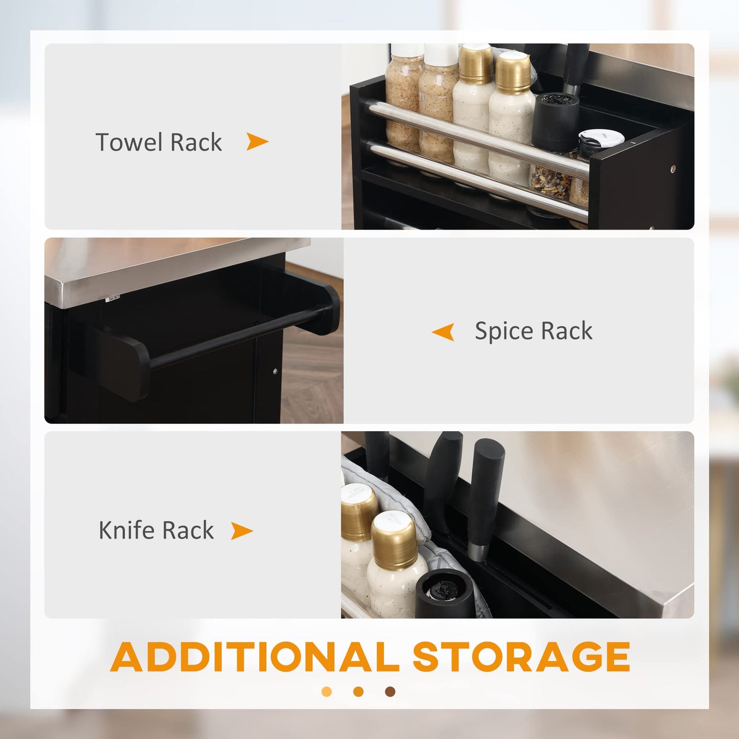 HomCom Rolling Kitchen Island with Storage, Portable Kitchen Cart with Stainless Steel Top - B071YMR7FJ-1