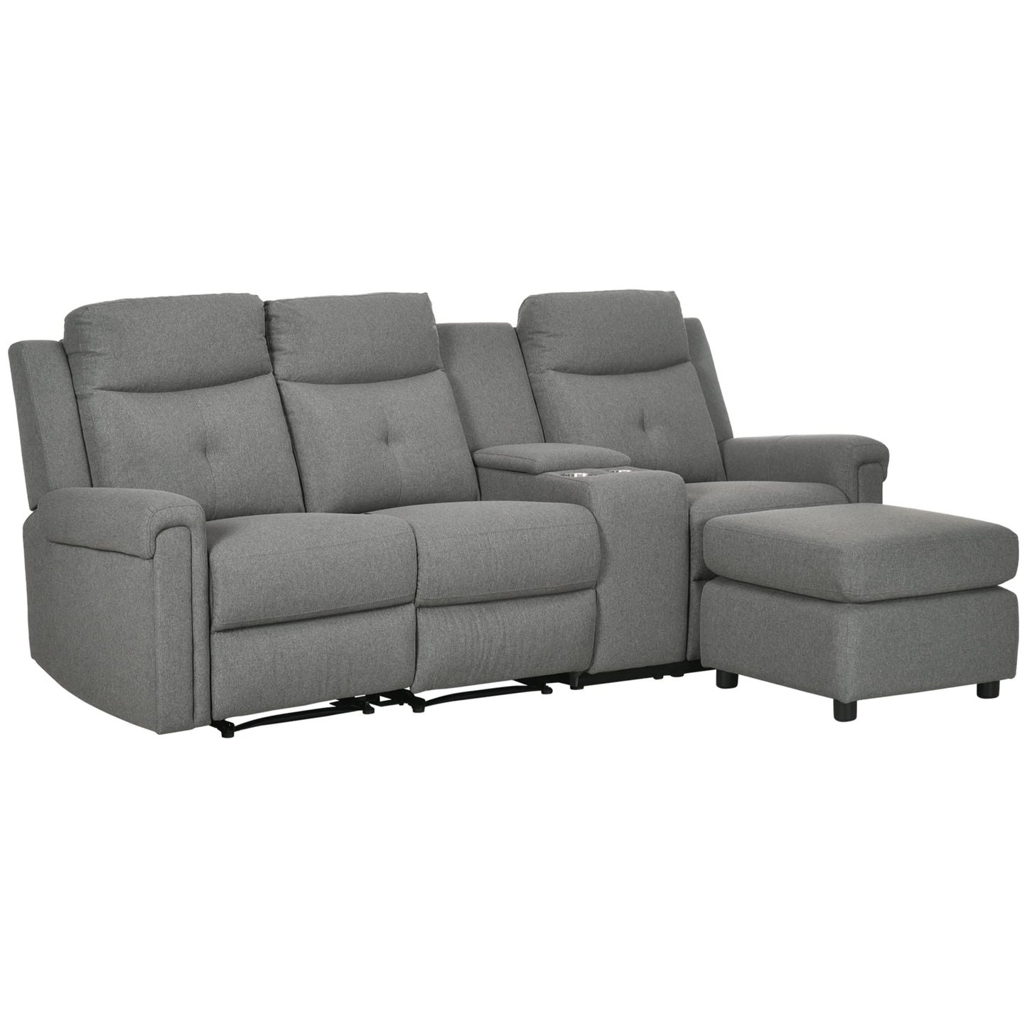 HomCom L-Shaped Sofa, Manual Reclining Sectional with Chaise Ottoman, Storage Console - B08VQ9L5S7