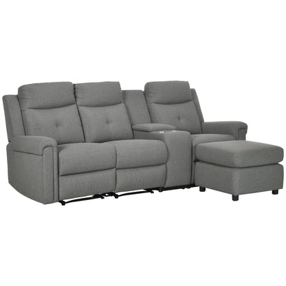 HomCom L-Shaped Sofa, Manual Reclining Sectional with Chaise Ottoman, Storage Console - B08VQ9L5S7