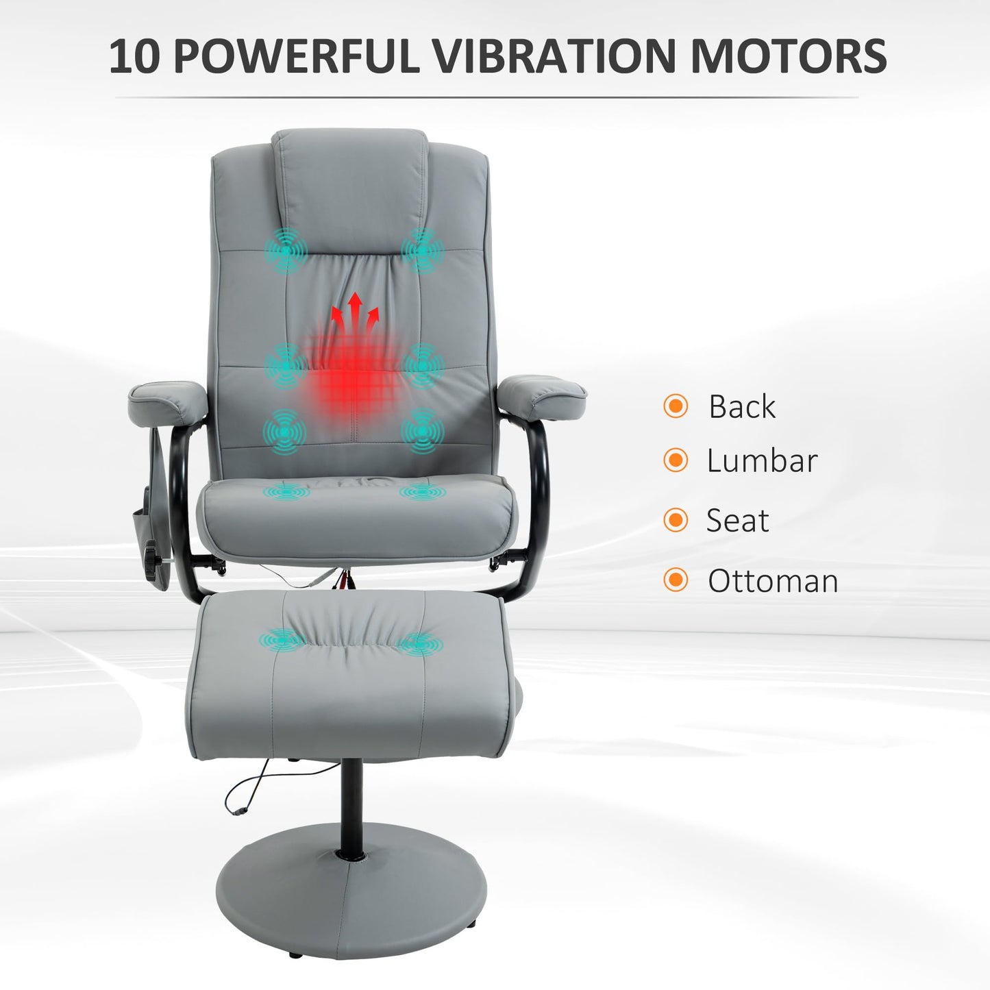 HomCom Massaging Faux Leather Recliner Chair and Ottoman Set, Swivel Vibration - B0C73RSQRK