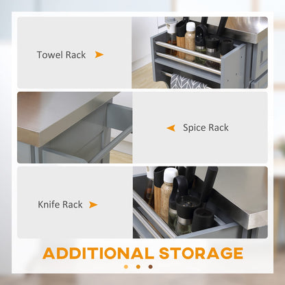 HomCom Rolling Kitchen Island with Storage, Portable Kitchen Cart - B0BL2T9PZV-1