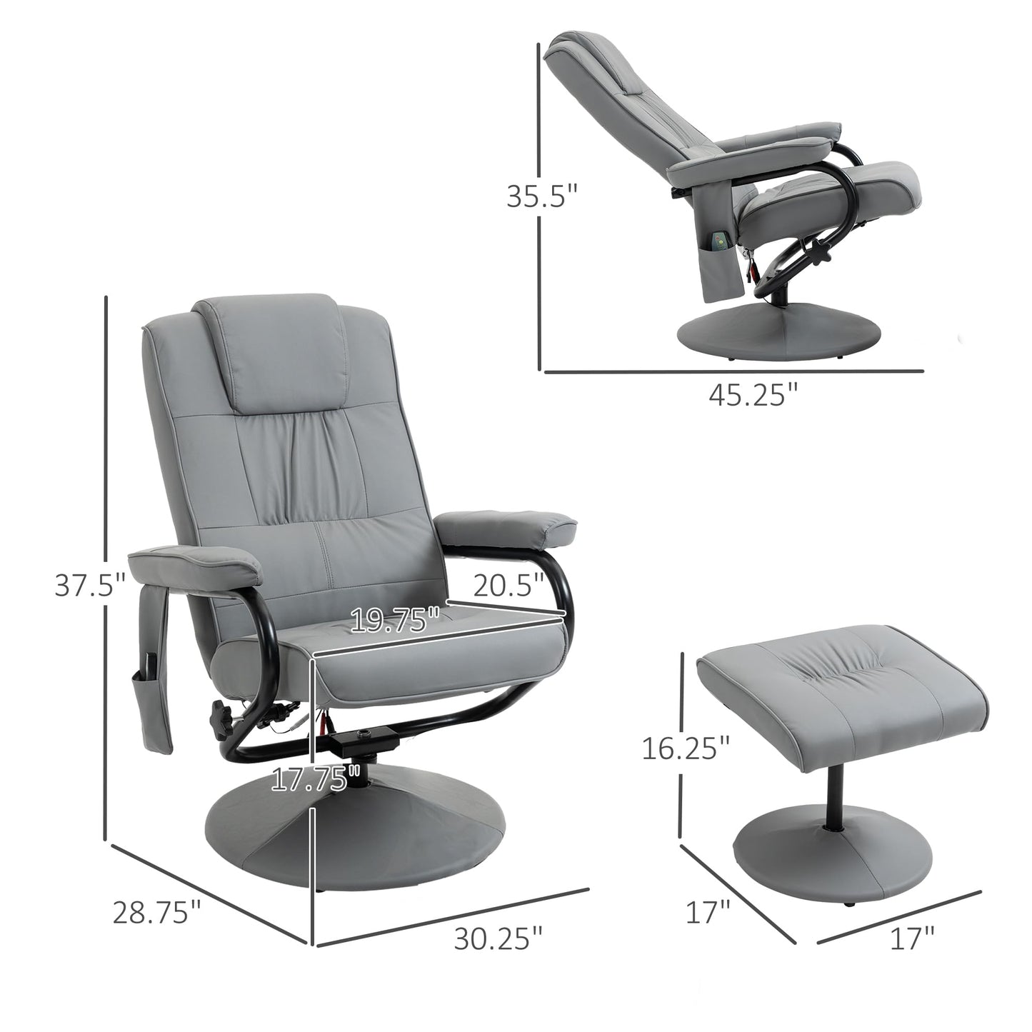 HomCom Massaging Faux Leather Recliner Chair and Ottoman Set, Swivel Vibration - B0C73RSQRK