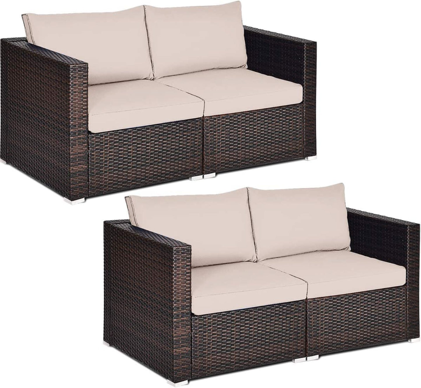 Tangkula Wicker Loveseat 2 Piece, Patio Furniture Couch with Removable Cushions - HW66869BK+
