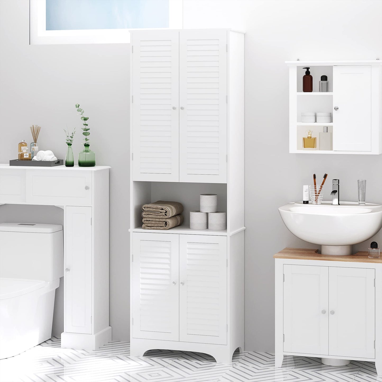 HomCom Tall Narrow Bathroom Storage Cabinet with Doors and Shelf Adjustability - B08BCH9T6H-1