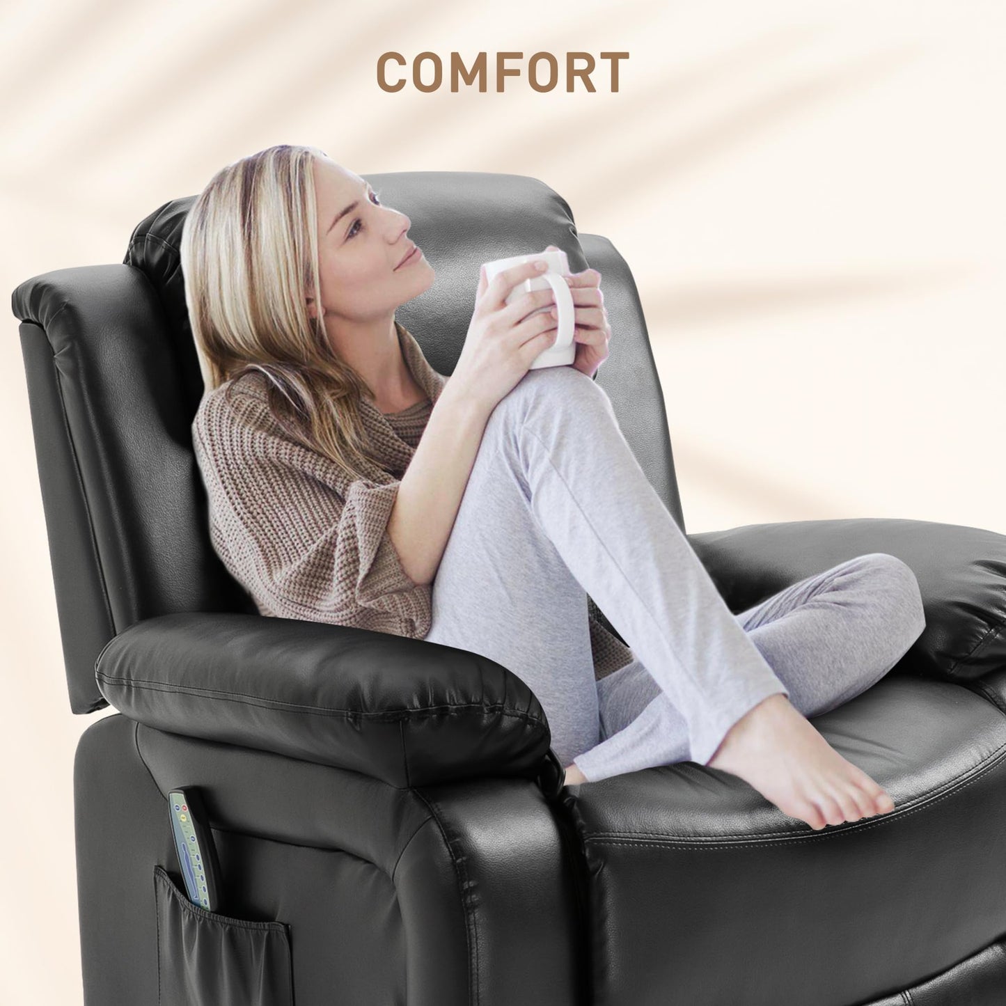 HomCom PU Leather Massage Recliner Chair, Swivel Rocker Sofa with Remote Control, Footrest, - B0BG7VCSHM