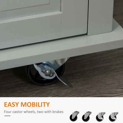 HomCom Kitchen Island on Wheels, Rolling Cart with Rubberwood Top - B098F16SDJ