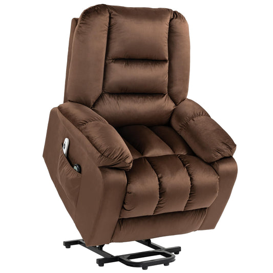 HomCom Lift Recliner Chair, Ergonomic Massage Chair with 4 Positions and Heating, Fabric Overstuffed Living Room Chairs with Side Pockets, Dark Brown - B0CTY2JHYZ-1