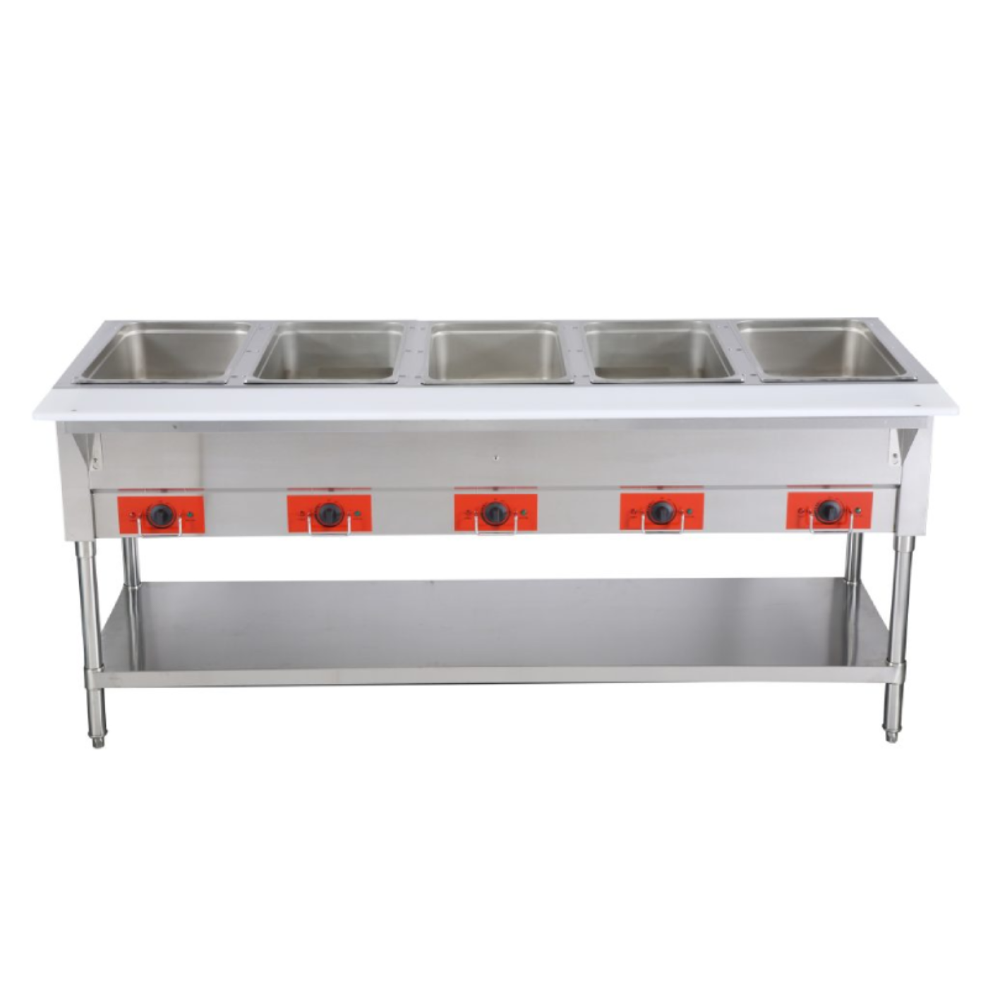 Chef AAA - FW-CN-0005-F, Commercial 72" Electric Steam Table with Cutting Board and Under-Shelf - FW-CN-0005-F