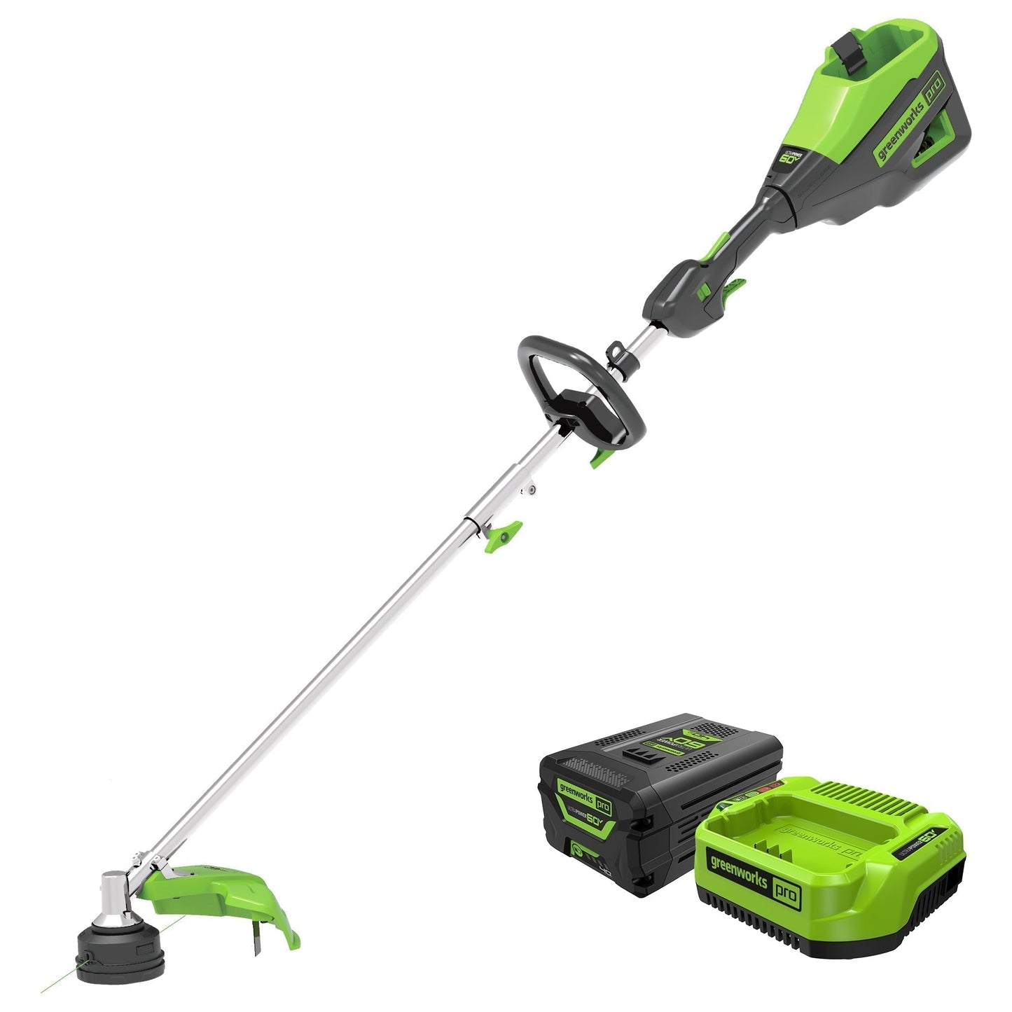 Greenworks 60V 16" Cordless Battery String Trimmer (Attachment Capable) &5 Pcs Attachments Combo Kit w/ 4.0 Ah Battery & Charger - 2135402-VK
